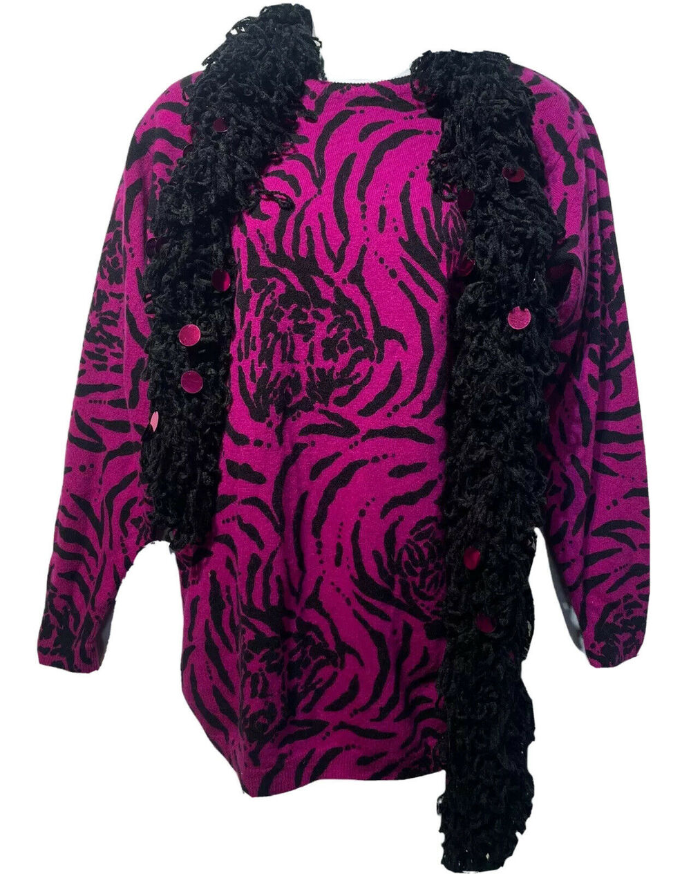 spree international purple black sequin metallic attached scarf sweater Size S